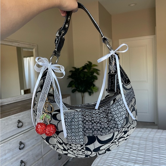 COACH Y2K Soho Jacquard Signature Patchwork Hobo Shoulder Bag Black/Gray - Picture 1 of 14